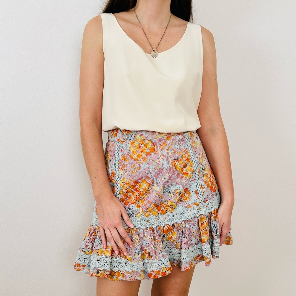 New Sam Edelman Floral Cotton Eyelet Mini Skirt Boho